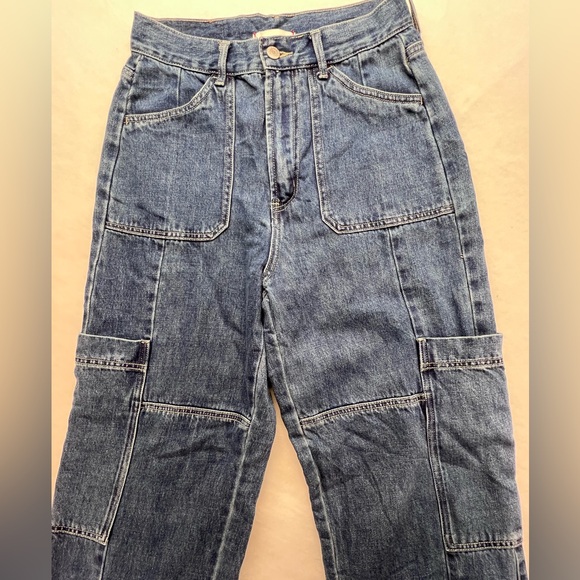 BDG Jeans Women's 28 High Rise Baggy Cargo Carpenter Stritch Medium Wash Denim - Picture 6 of 14